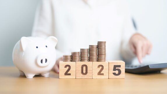 Happy New Year 2025 with piggy bank